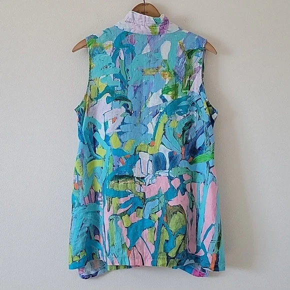 Claire Desjardins So Much Garden Sleeveless Tunic Button Down Size Large - Picture 5 of 8